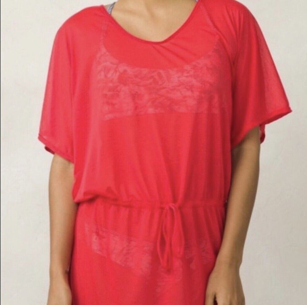 Prana Kaftan Tunic Swim Coverup Yoga Woman's Saida Carmine Pink Size Medium New